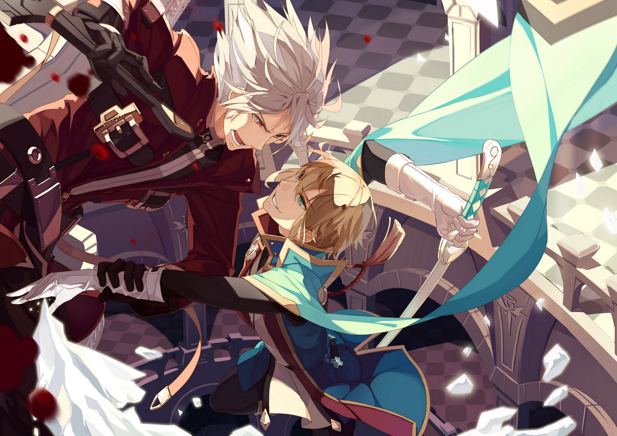 2000x1414 Wallpaper anime, blazblue, swords, Ragna The Bloodedge, Kisaragi Jin, If for mobile and desktop, section прочее, resolution 2000x1414