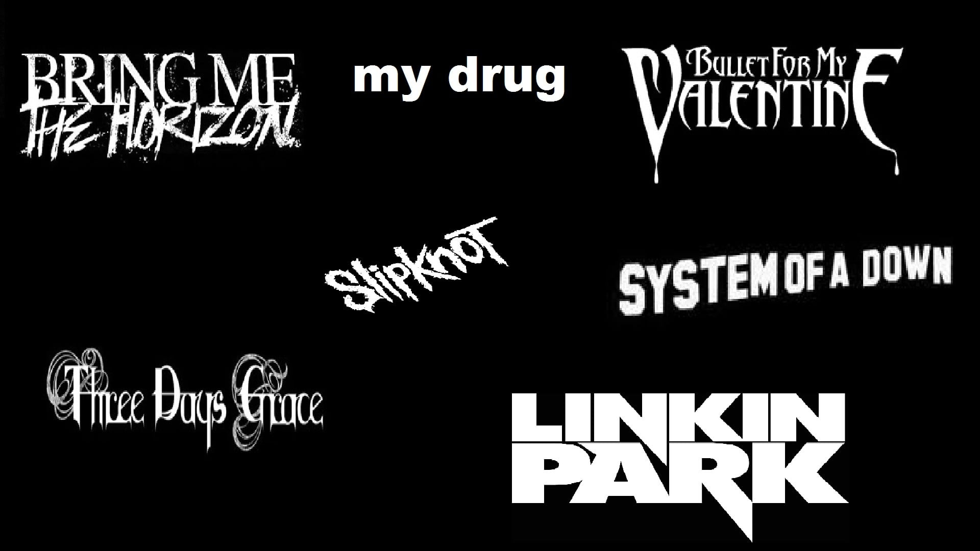 1920x1080 Bring Me The Horizon, My Drug, Bullet For My Valentine, Slipknot, Linkin Park, Three Days of Grace texts HD wallpaper