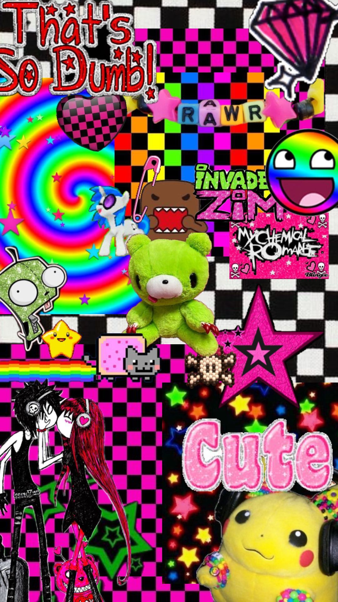1080x1920 Check Out Cherrisodq's Shuffles Scene Emo Wallpaper #emo #scene #invaderzim #colorful #y2k #early2000s
