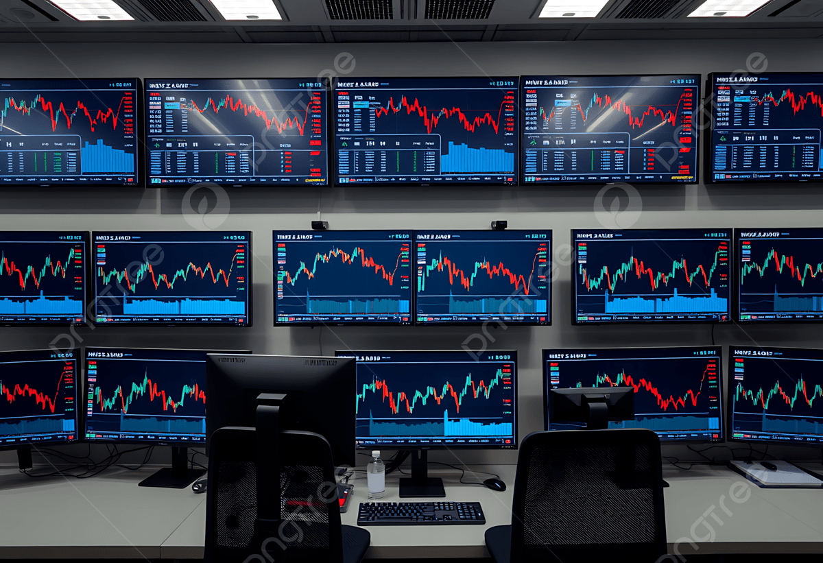 1200x821 Trading Room With Multiple Monitors Displaying Dynamic Stock Market Charts And Financial Data, Trading Room, Stock Market Charts, Financial Monitors Background Image And Wallpaper for Free Download