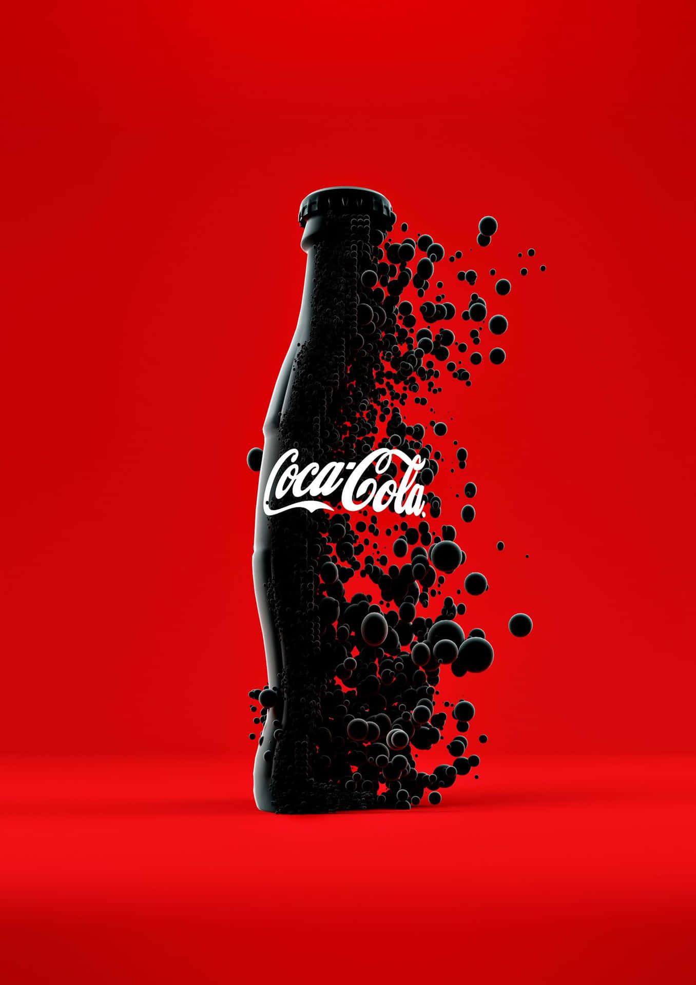 1356x1920 Download Coca Cola Bottle With Black Splashes On A Red Background Wallpaper