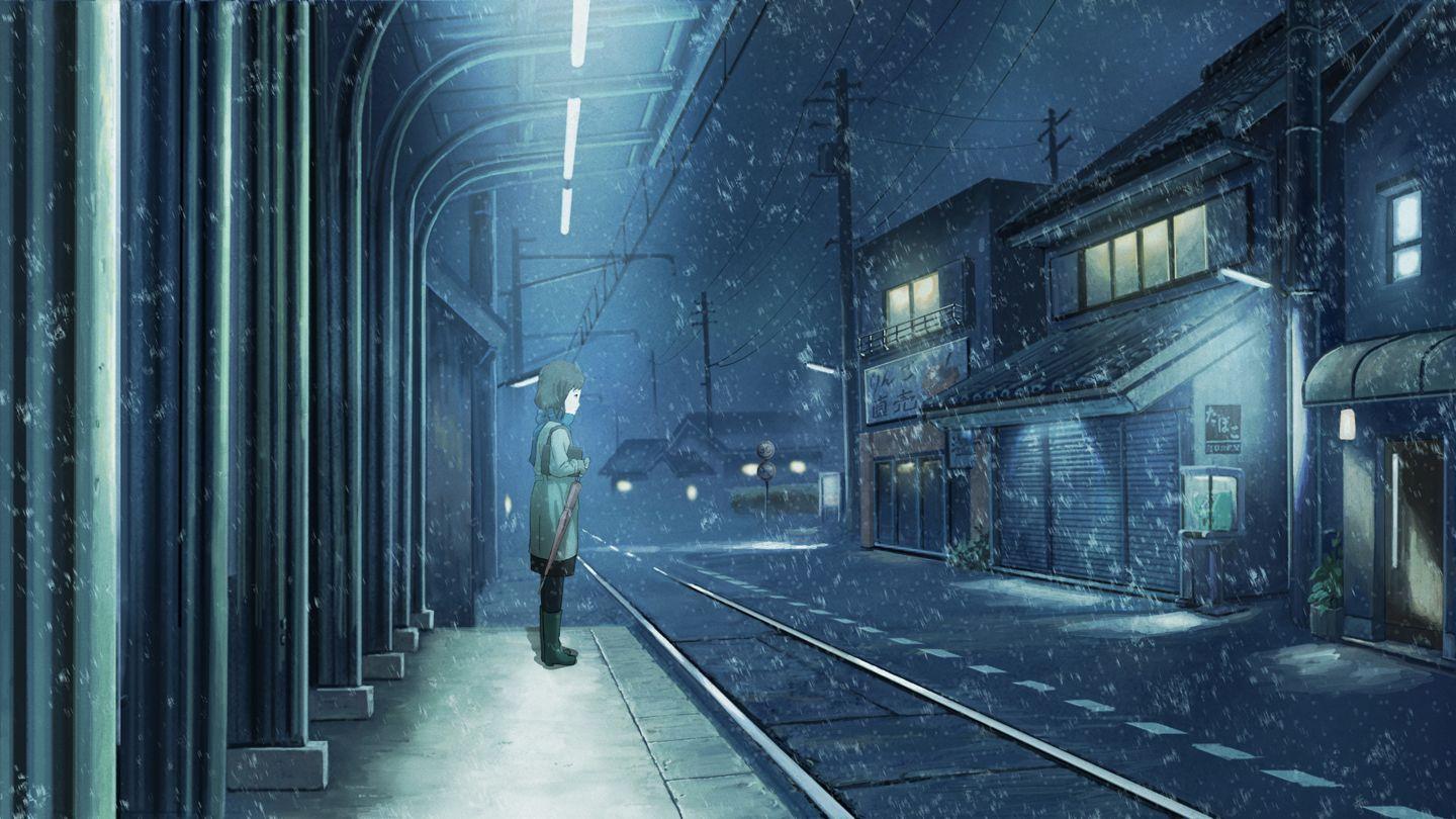 1440x810 boots building night original scarf short hair snow topipan