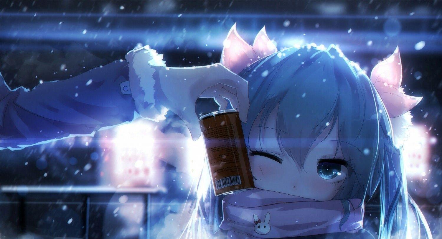 1500x814 #winking, #anime girls, #Hatsune Miku, #scarf, #twintails