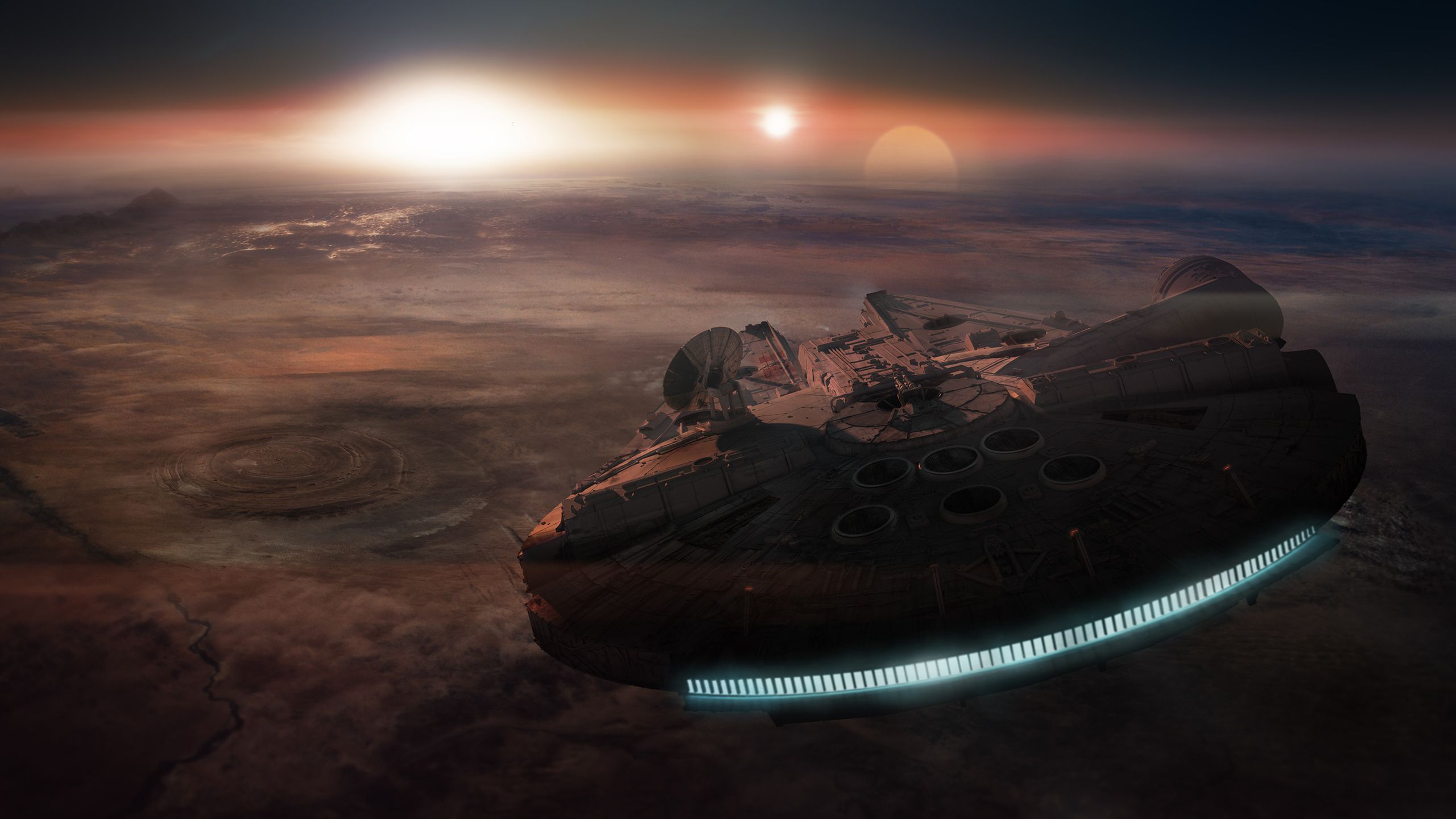 2560x1440 Wallpaper planet, star wars, spaceship, Millennium Falcon, Millennium Falcon for mobile and desktop, section фантастика, resolution 2560x1440