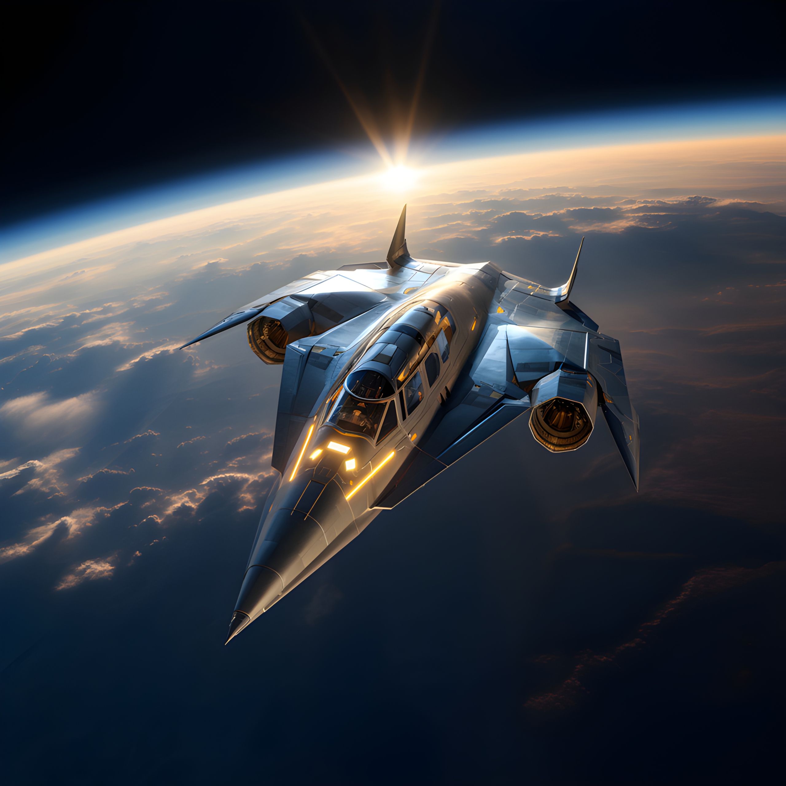 2560x2560 Futuristic space plane high above the Earth Image stock image for commercial use