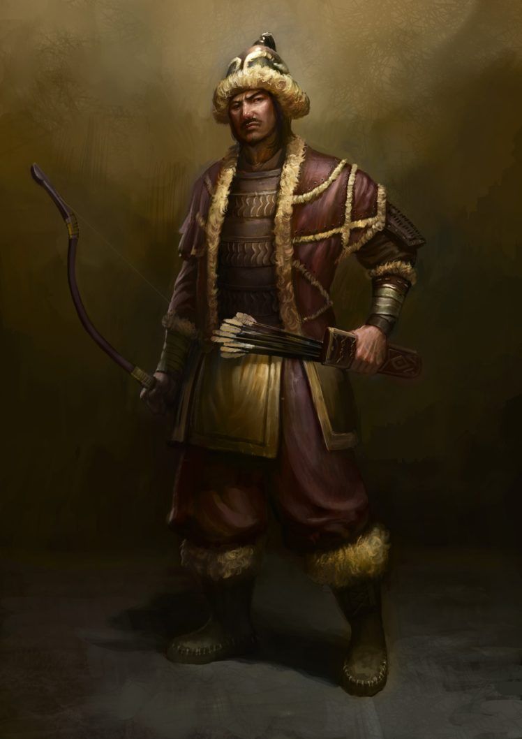748x1058 warrior, Genghis Khan, Looking at viewer, Mongols, Ancient, Old, Fantasy art, Weapon, Arrows, Bow, Boots, Turk Wallpaper HD / Desktop and Mobile Background