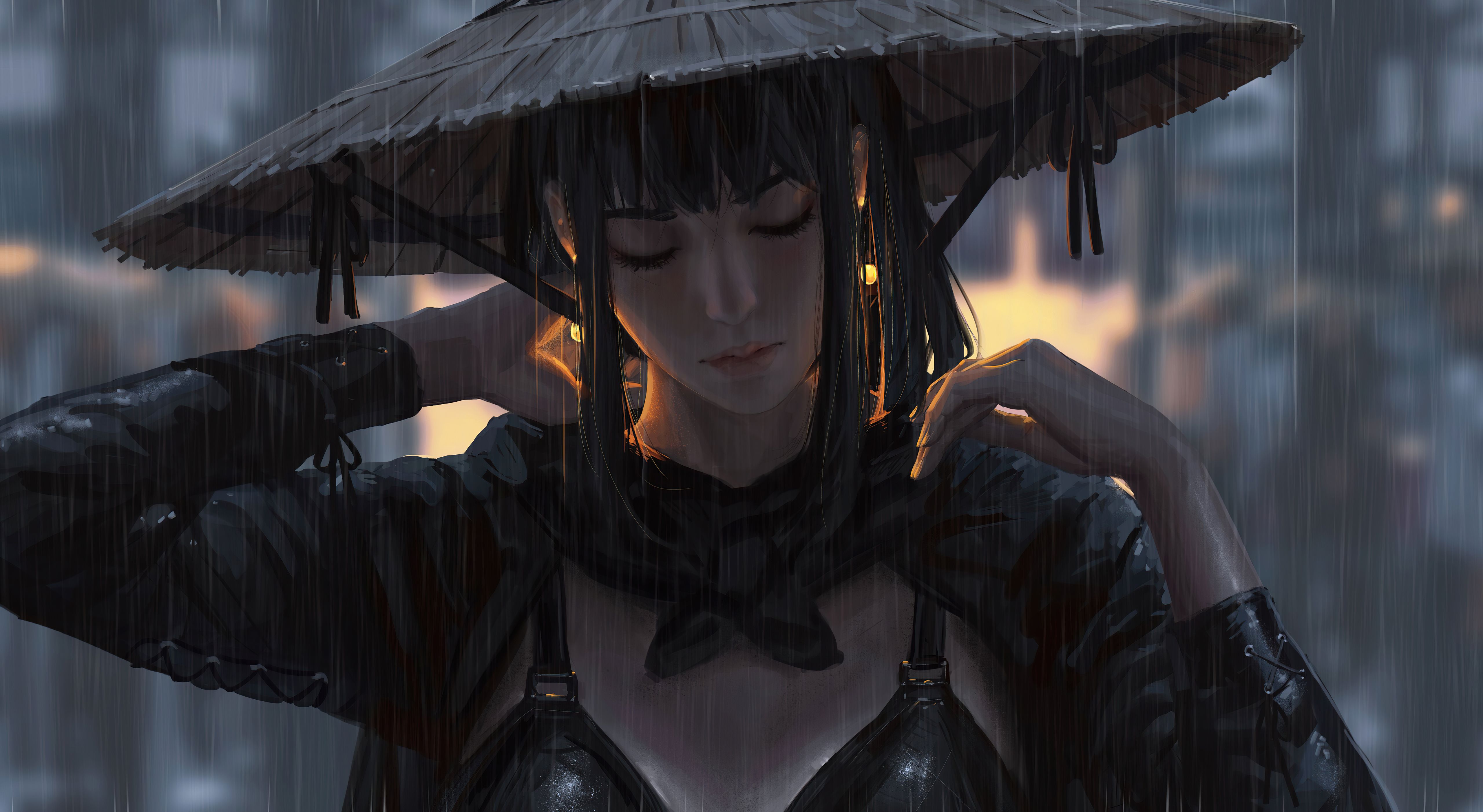 5120x2804 Ancient Warrior Girl Rain Hat 4k Wallpaper, HD Artist Wallpaper, 4k Wallpaper, Image, Background, Photos and Picture