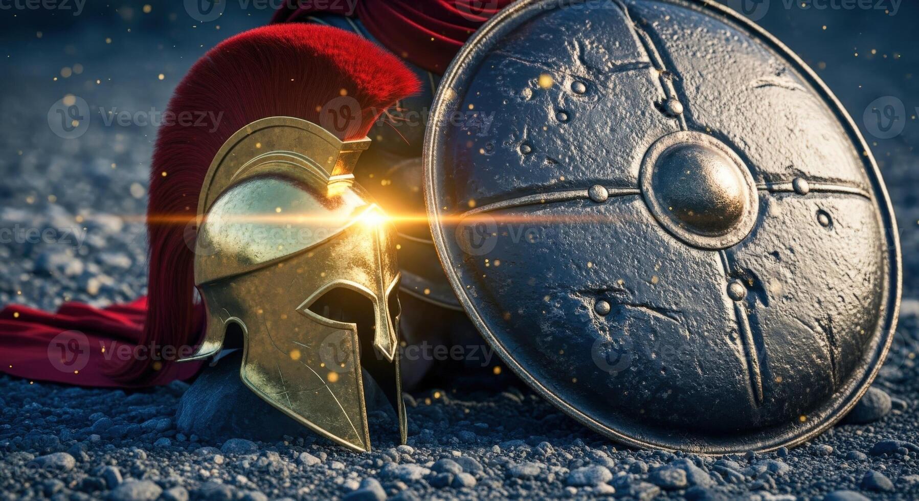 1797x980 Ancient Warrior Gear Close Up Of Helmet And Shield, Representing Strength, History, And Strategic Defense