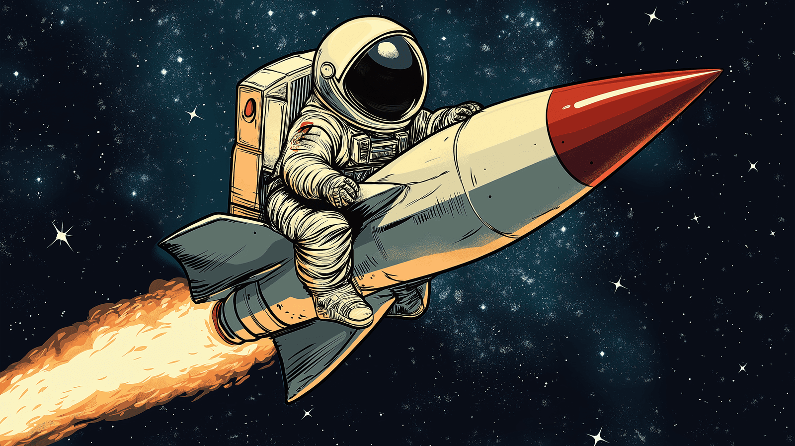 1600x897 Mural Wallpaper astronaut. Space travel with an astronaut on a colorf