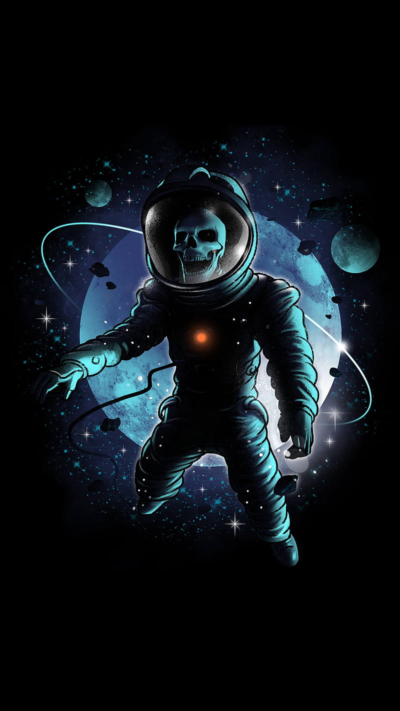 800x1422 Forgotten Astronaut, astronaut, black, galaxy, skull, space, stars, HD phone wallpaper