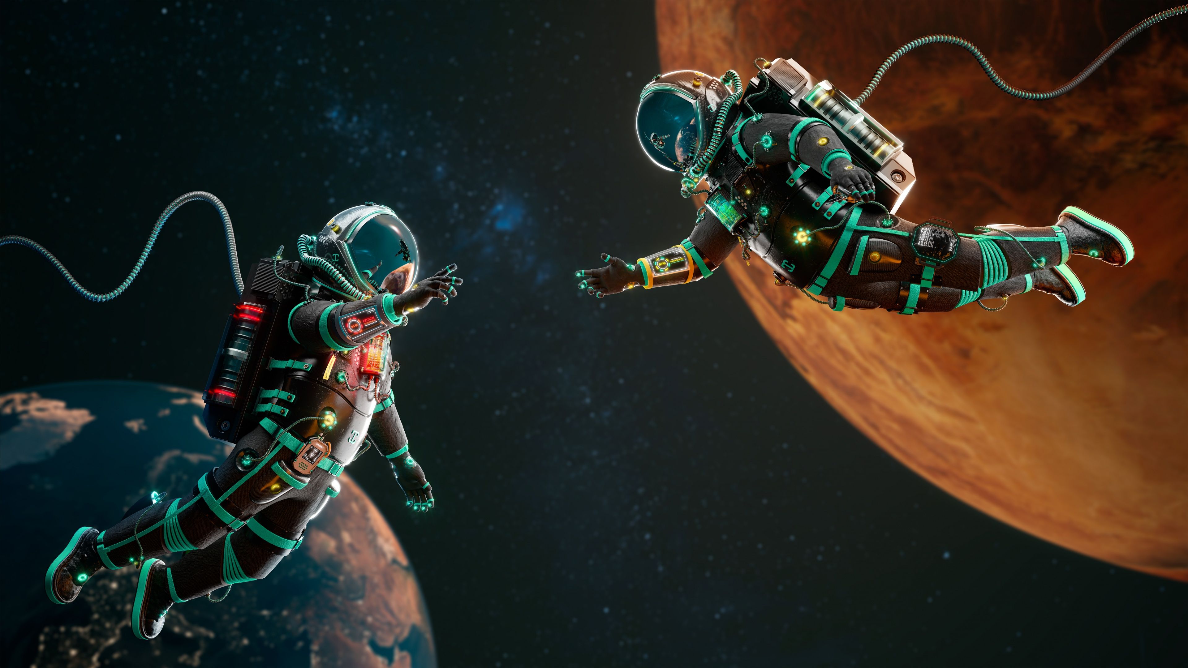 3840x2160 Astronauts Wallpaper 4K, Shaking hands, 8K, Lost in Space