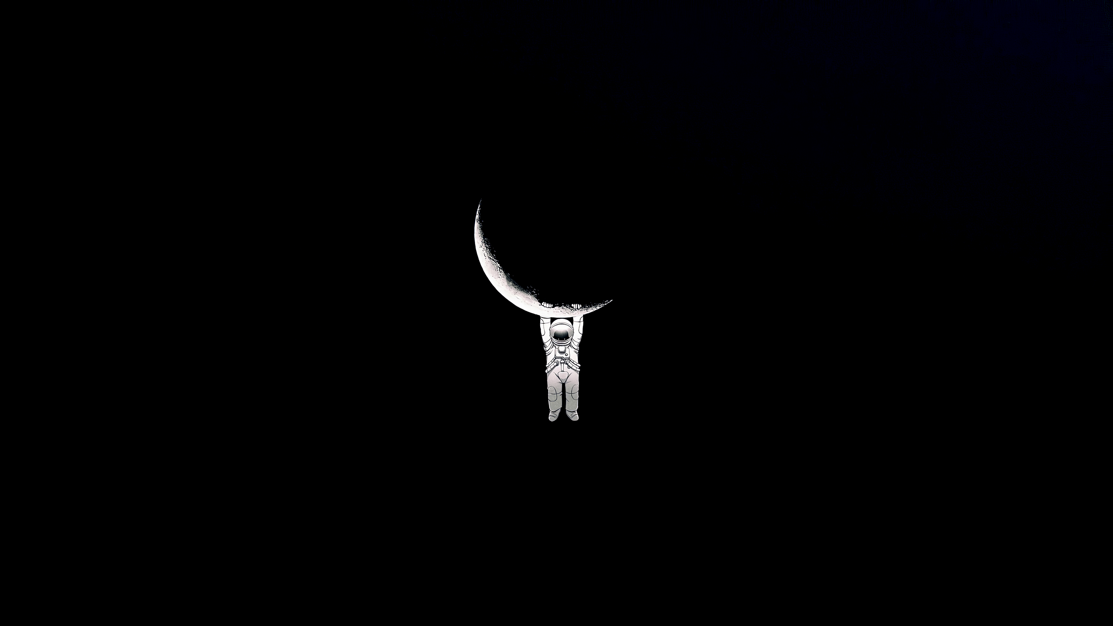 3840x2160 Astronaut Wallpaper 4K, Hanging, Crescent Moon, Night