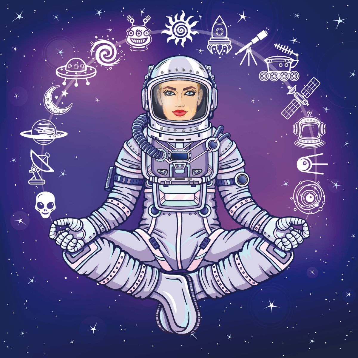 1200x1200 Woman Astronaut Sitting In A Buddha Pose Yoga Wallpaper®