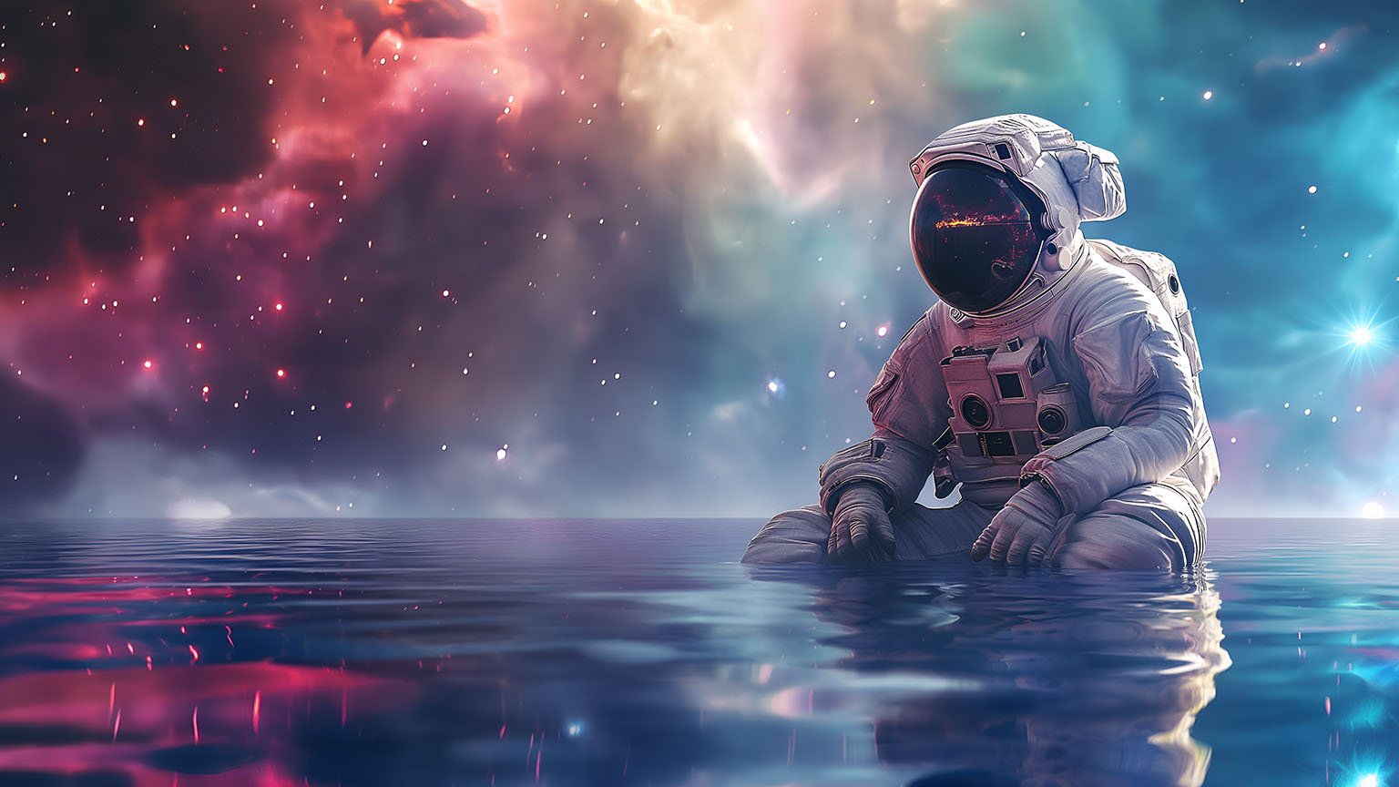 1536x864 Astronaut Galaxy Sea Desktop Wallpaper in HD & 4K