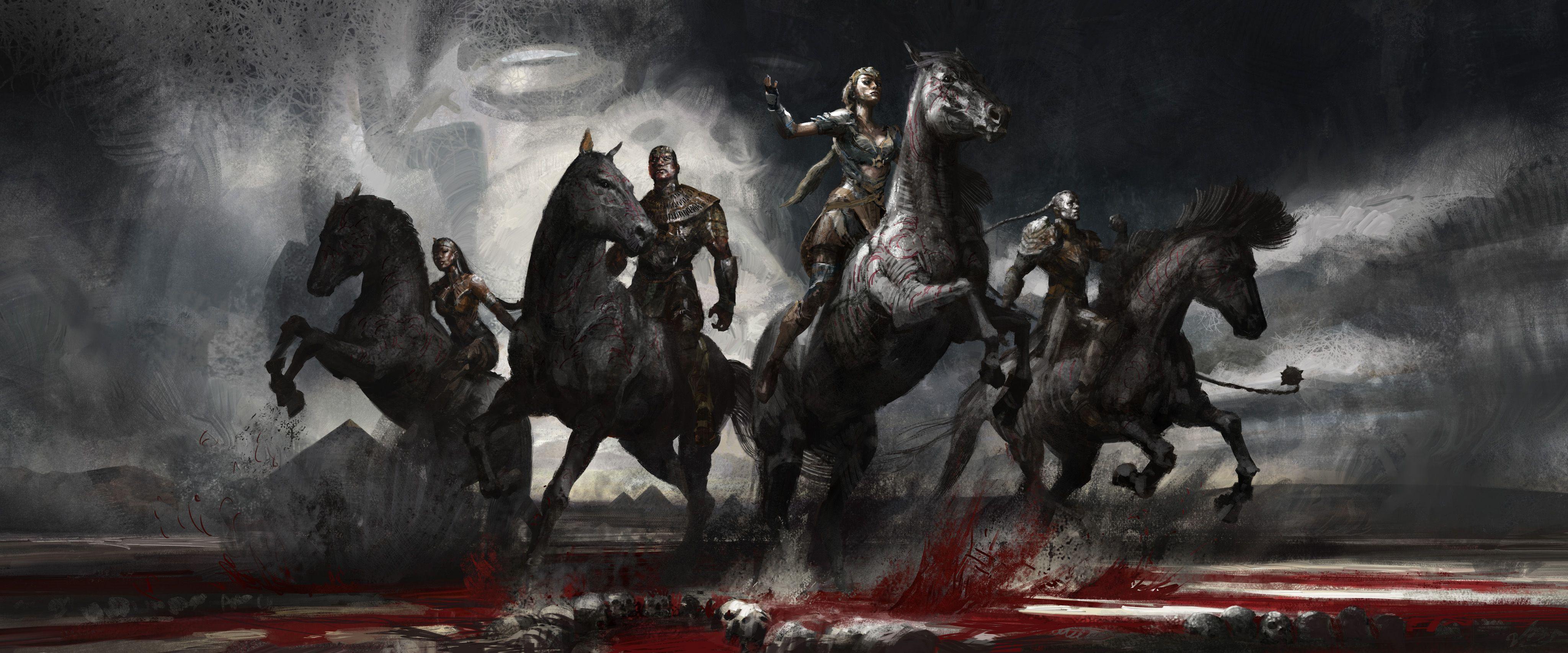 4096x1707 #x men apocalypse, #horse, #artist, #artwork, #digital art