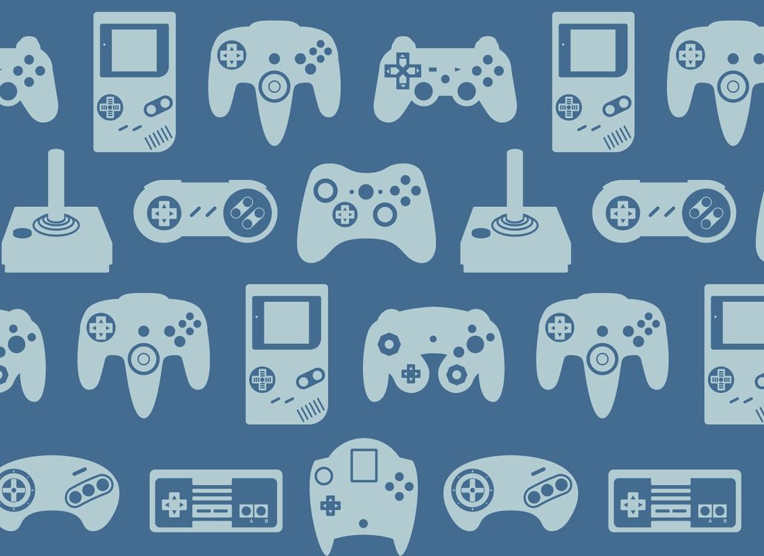1101x801 Blue Retro Game Wallpaper Mural