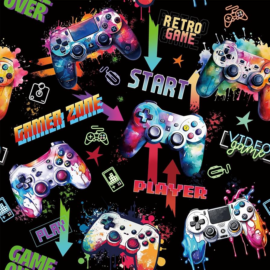 894x894 AUIAU Game Console Controller Splashing Wallpaper Peel and Stick Gamer Wall Stickers Self Adhesive Removable Video Wallpaper 44x300CM Teenagers Boys Bedroom Accessories for Wall : Amazon.co.uk: Outlet