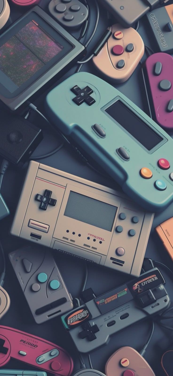 736x1593 Retro Game Controllers Wallpaper