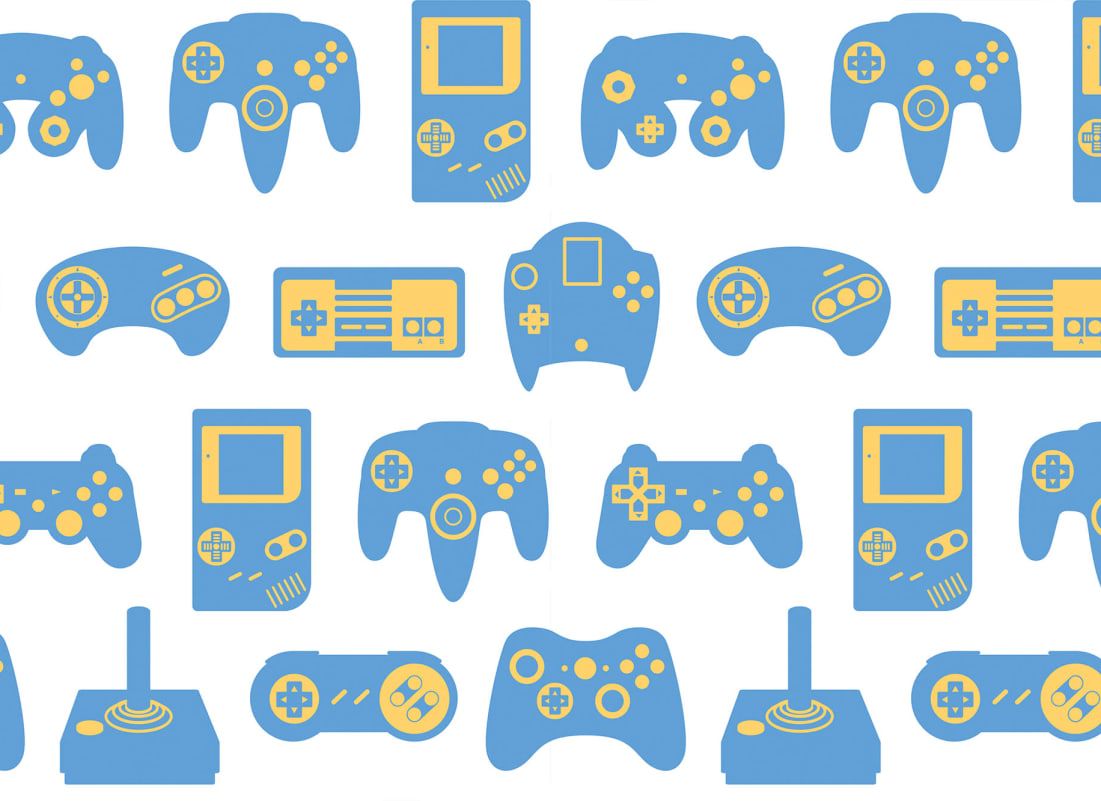 1101x801 Blue & White Retro Game Wallpaper Mural