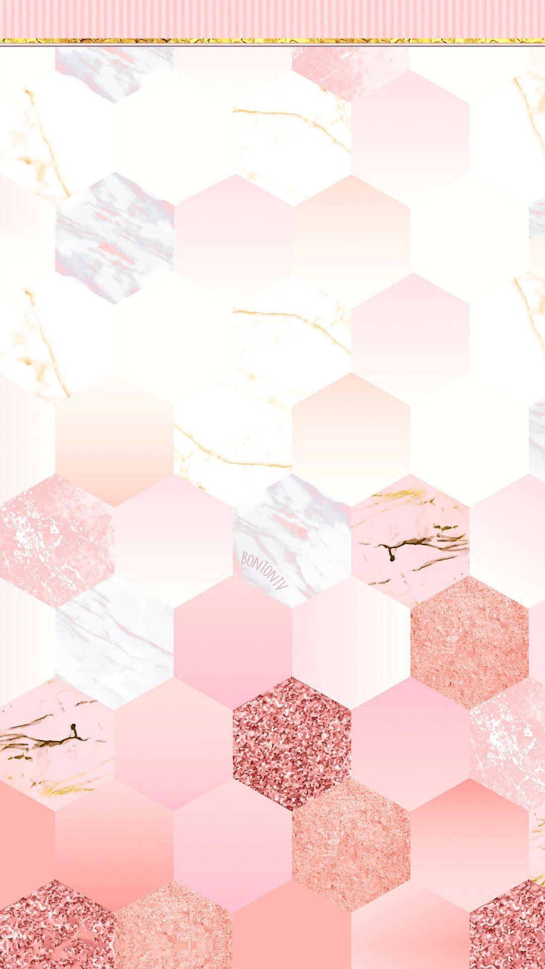 1080x1920 Phone Wallpaper HD Cute Girly Pink Hexagons with Gold BonTon