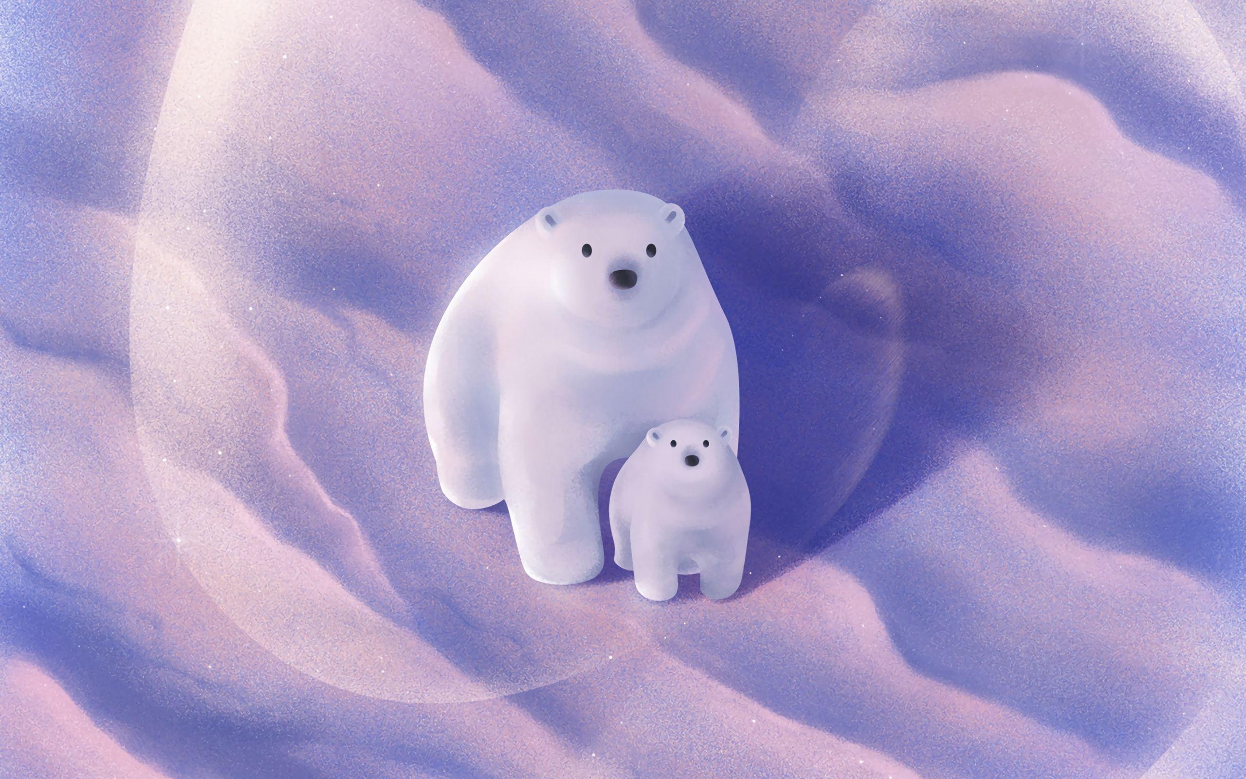 2560x1600 Download wallpaper 2560x1600 polar bears, couple, cub, art, cute