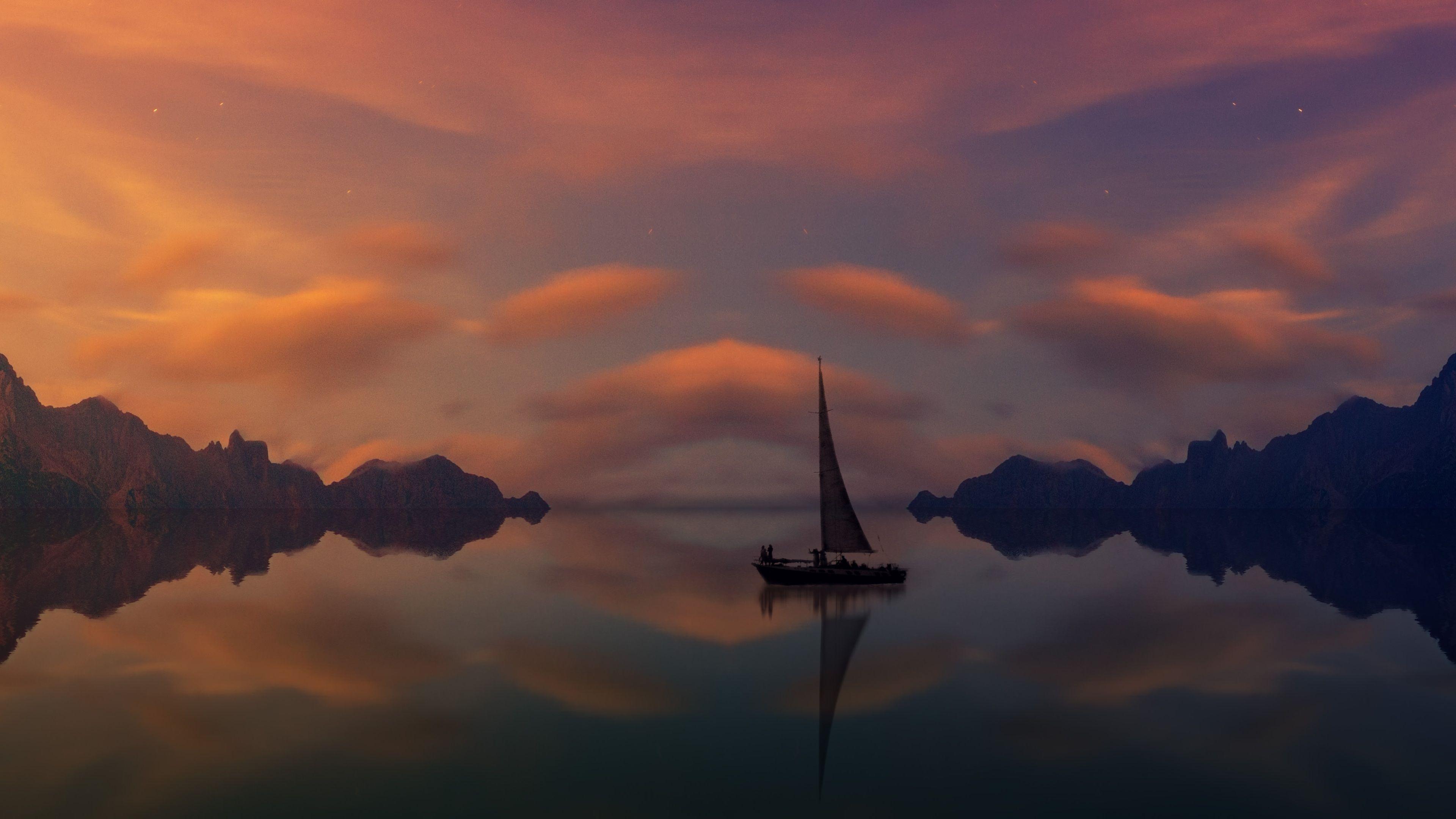 3840x2160 Wallpaper 4k Panorama Boat Mountains 4k 4k Wallpaper, 5k