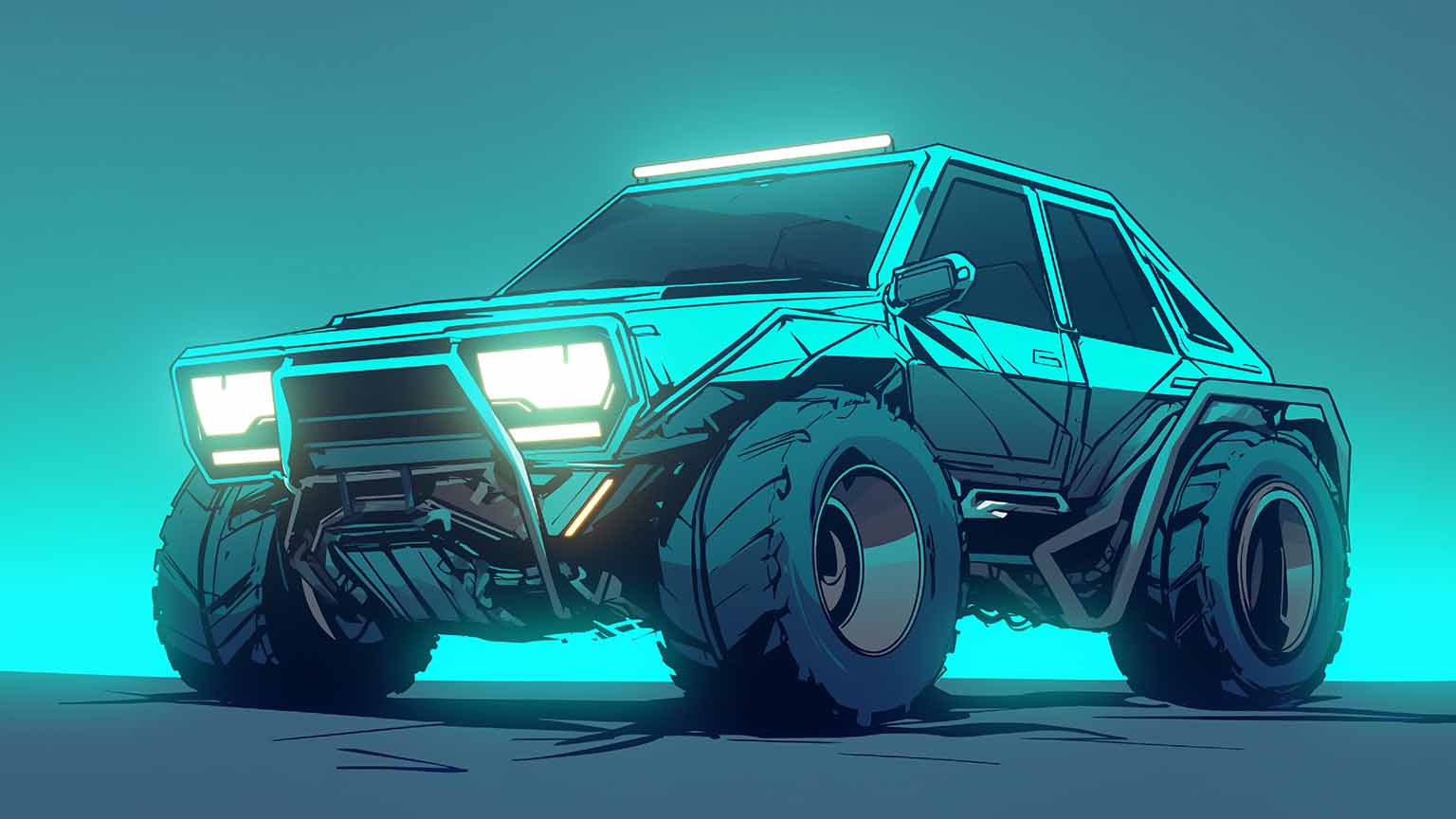 1536x864 Cyberpunk Offroad Car Blue Desktop Wallpaper Wallpaper 4K