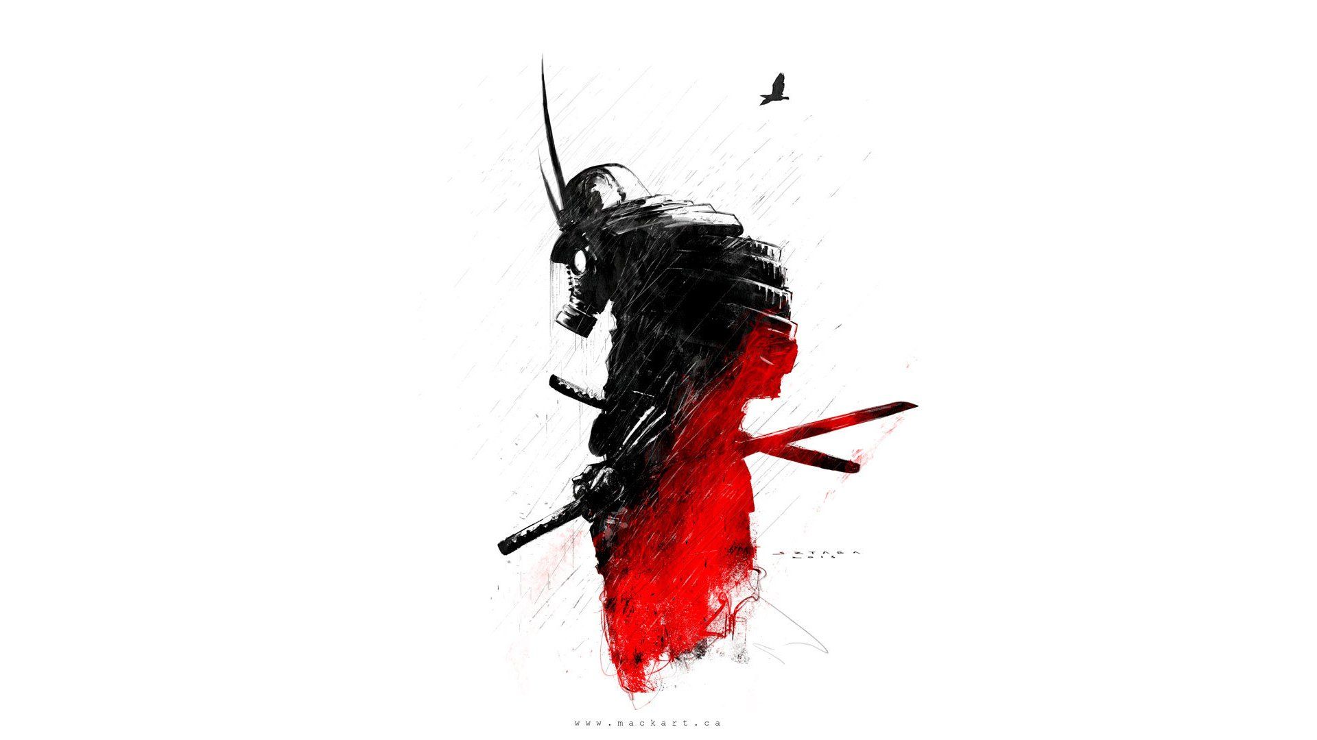1920x1080 Gas Mask Samurai: Fantasy Ink HD Wallpaper
