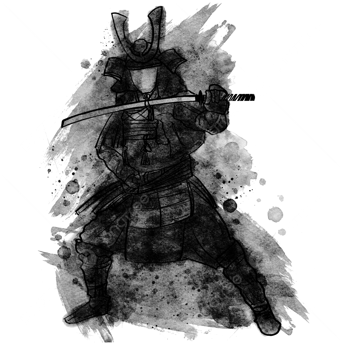 1200x1200 Japanese Samurai HD Transparent, Abstract Ink Style Of Japanese Samurai Holding A Knife, Japan, Warrior, Ink Painting Style PNG Image For Free Download