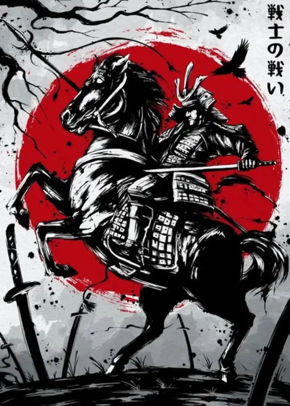 938x1312 Samurai Horse Rider Ink Wash Poster