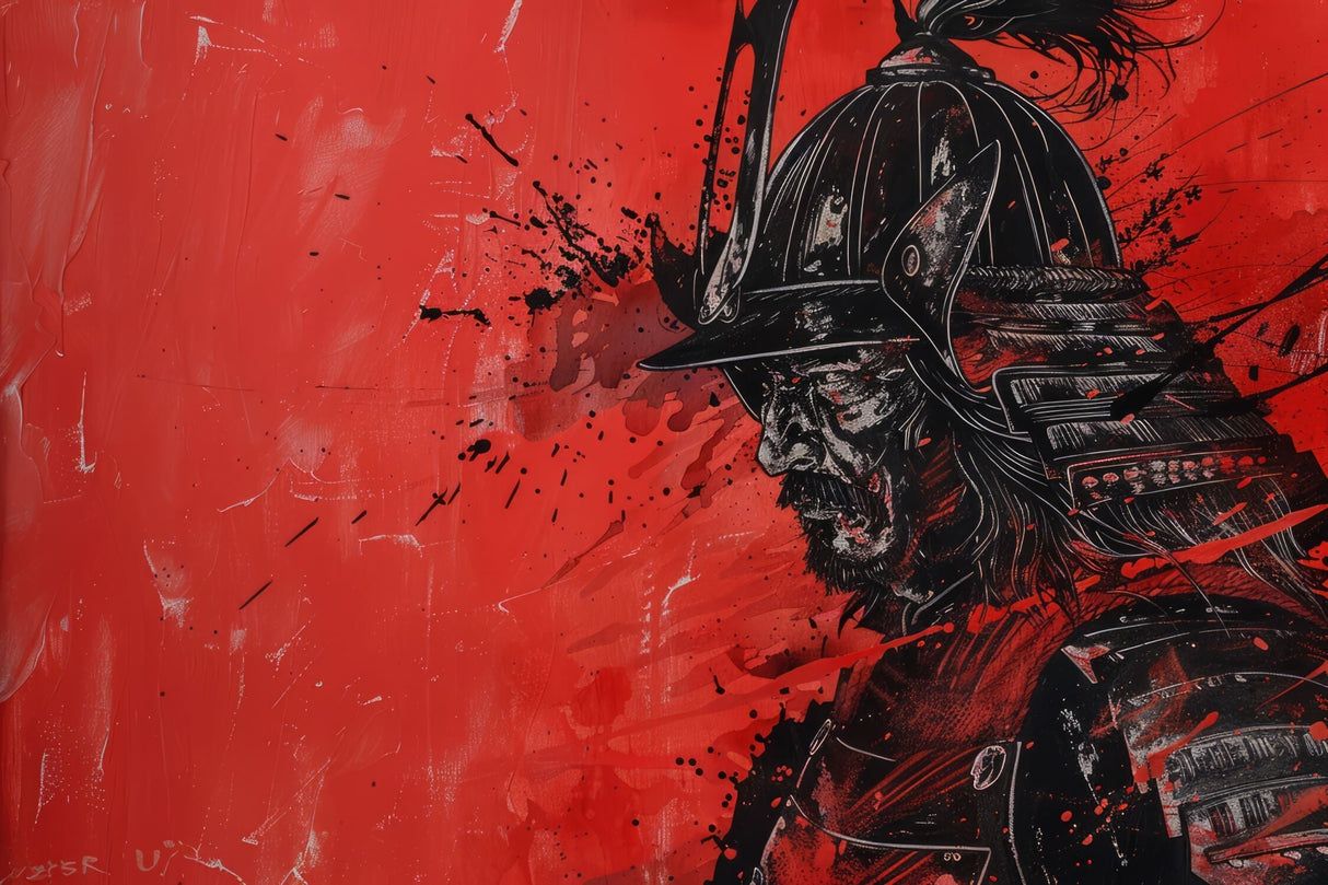 1214x809 Japanese Mural Wallpaper. Samurai Warrior Red and Black Design