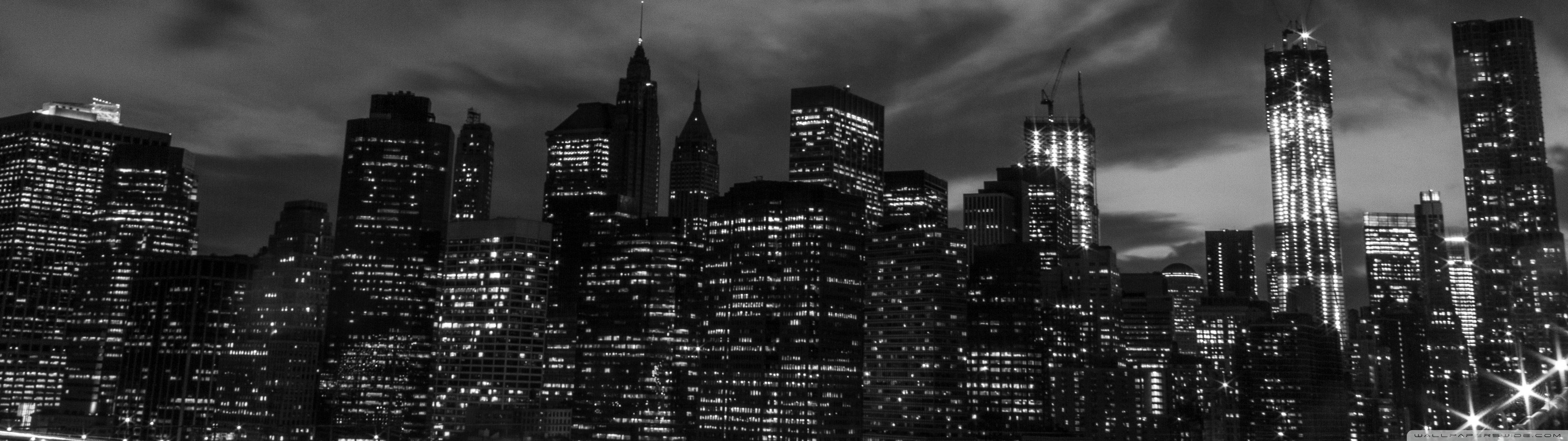 3840x1080 New York City Black And White At Night 4K UHD Wallpaper for UltraHD Desktop and TV : Widescreen and UltraWide Display : Dual Monitor : Smartphone and Tablet Devices