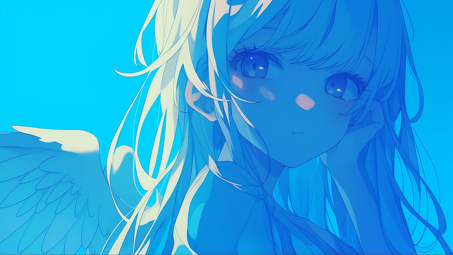 1536x864 Blue Angelcore Anime Girl 4K Wallpaper Desktop Aesthetic