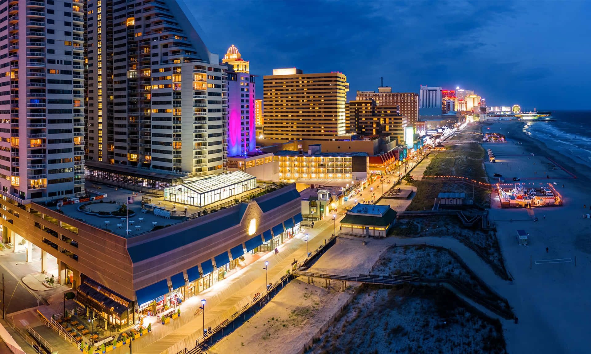 1920x1152 Download Atlantic City Buildings And Beach At Night Picture