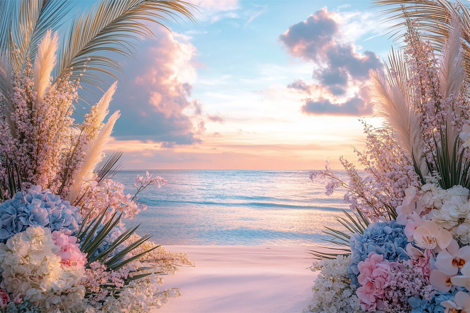 1500x1000 Dreamy Boho Beach Sunset Flowers Backdrop BRP10 73