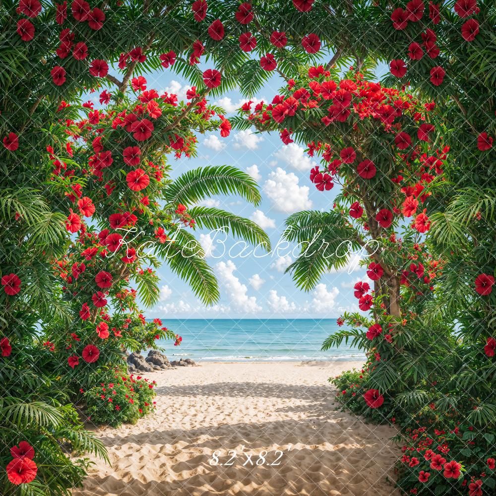 1000x1000 Kate Summer Sea Beach Green Plant Red Flower Arch Backdrop Designed