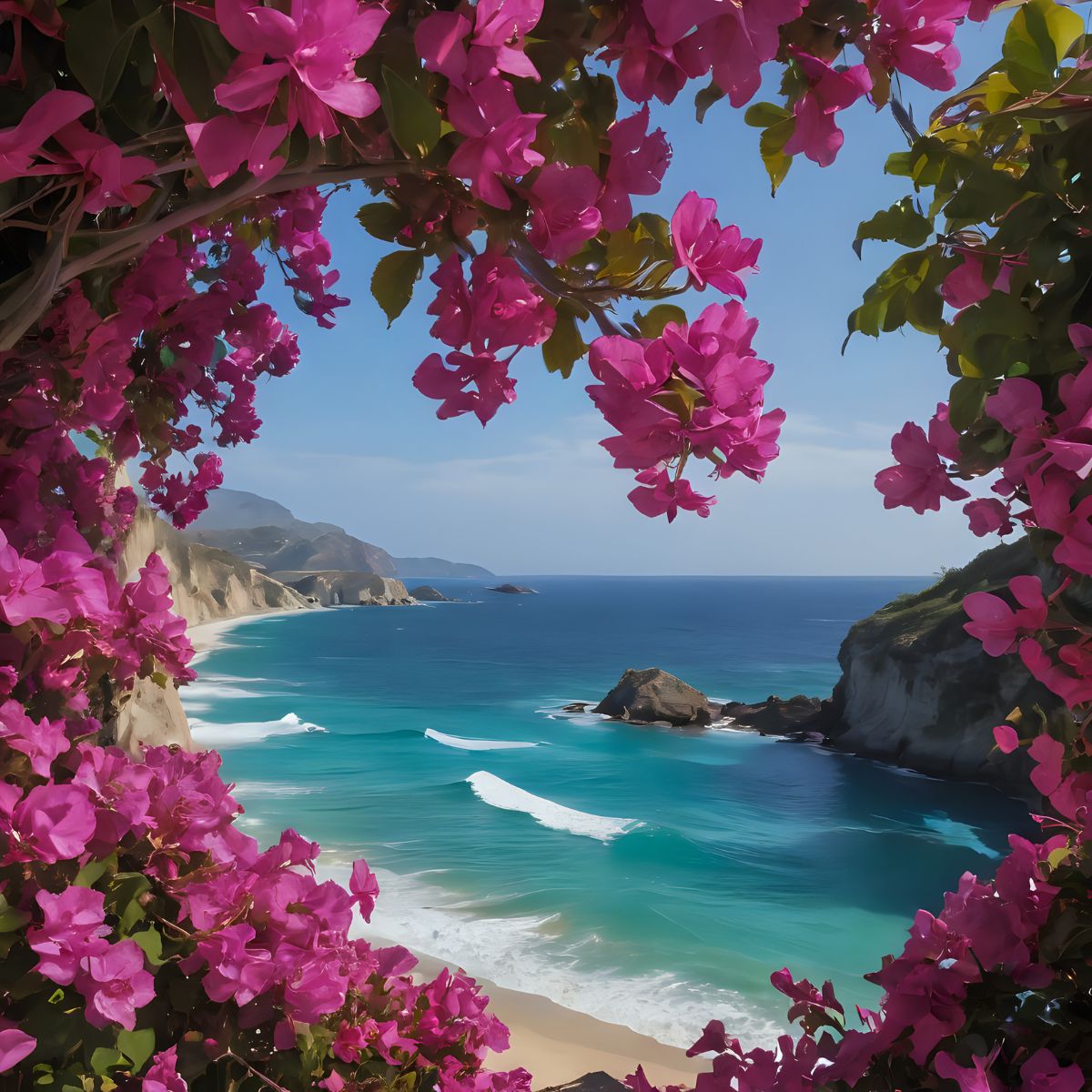 1200x1200 Floral Beach View Wallpaper Mural®