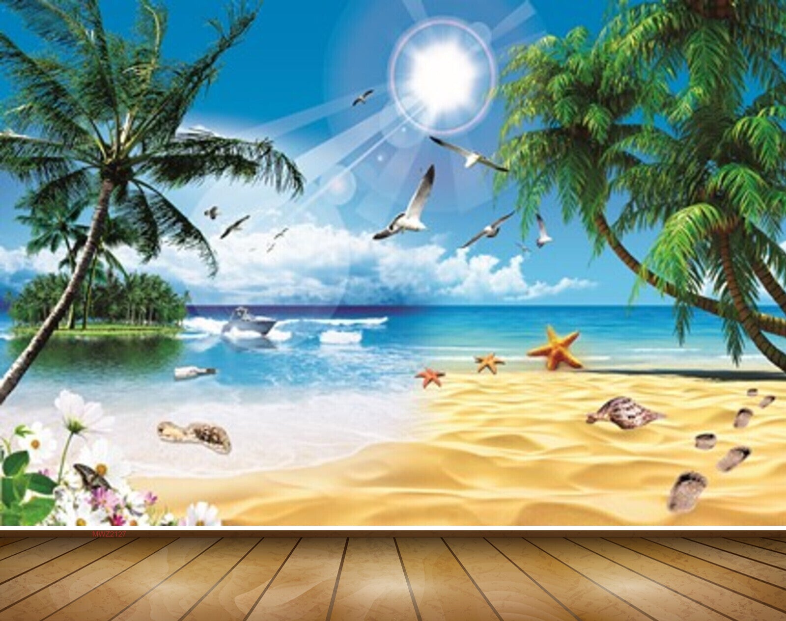 1600x1265 Avikalp MWZ2127 Sea Starfish Shells Trees Flowers Birds Sun Island Bea