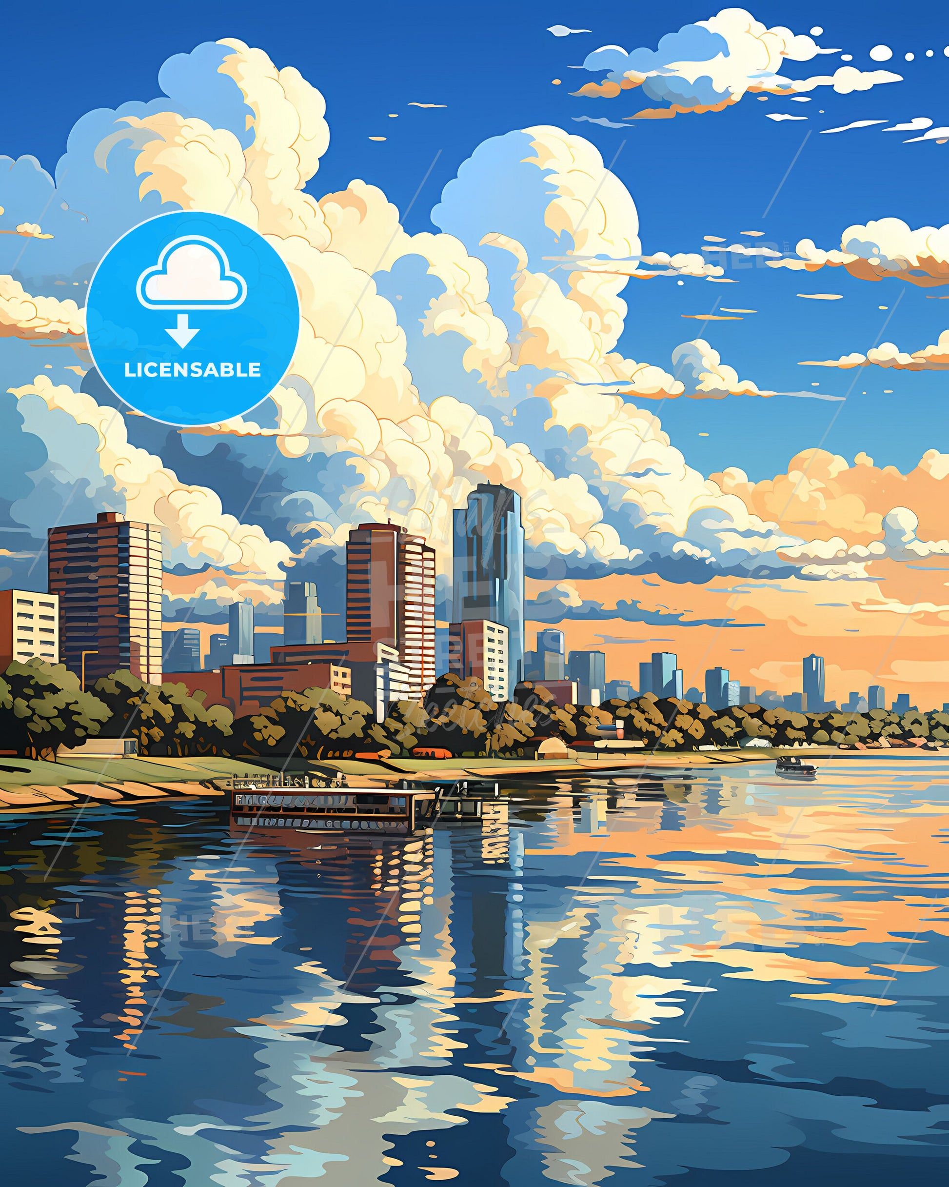 1946x2433 Artistic Impression: Abidjan Ivory Coast City Skyline With Water And Clouds