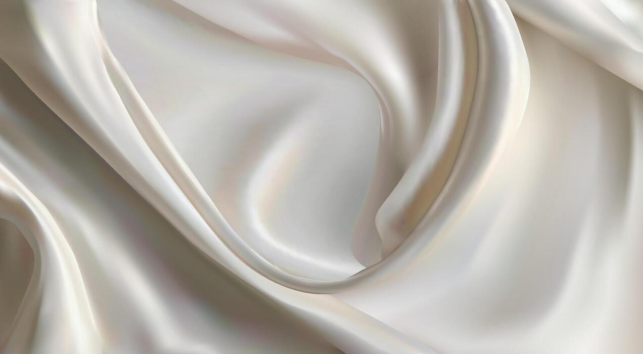 1272x700 3D realistic Luxury silky fabric of delicate cream color.Abstract silk satin background.Smooth elegant cotton .Wavy luxurious shine drapery background wallpaper showcase backdrop illustration