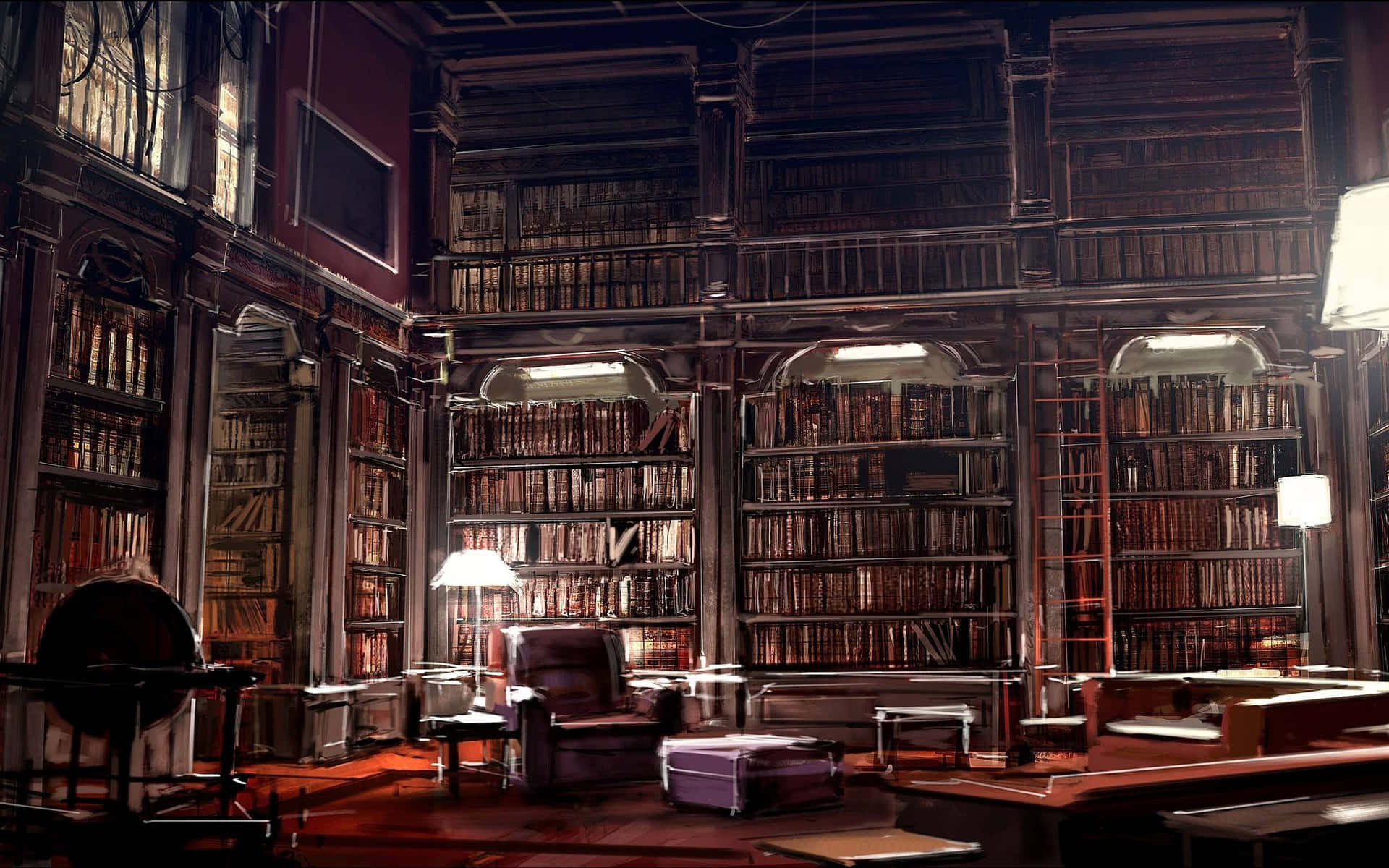 1920x1200 Cozy Library Wallpaper