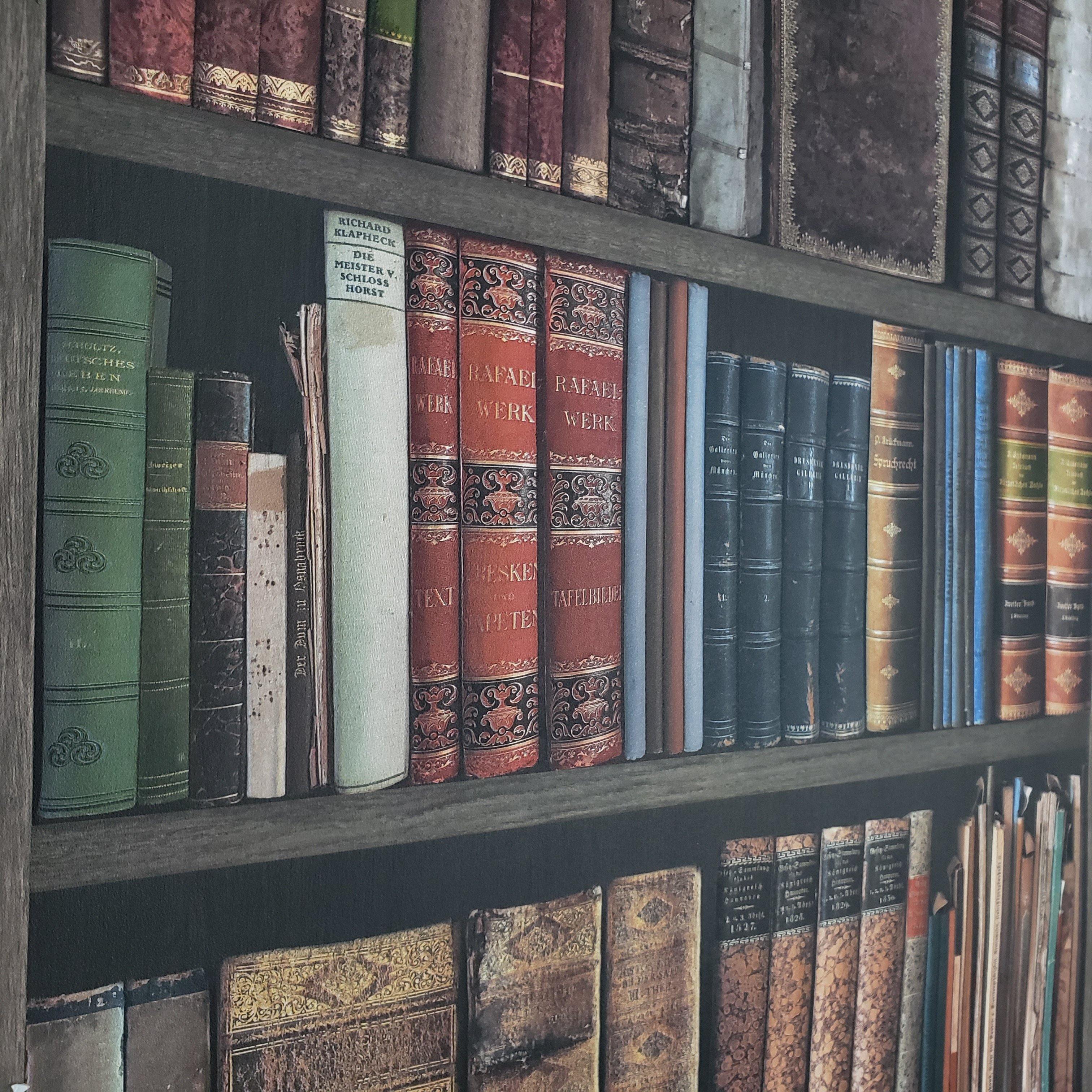 3024x3024 WM93480901 Bookshelf wallpaper antique vintage books brown book shelve