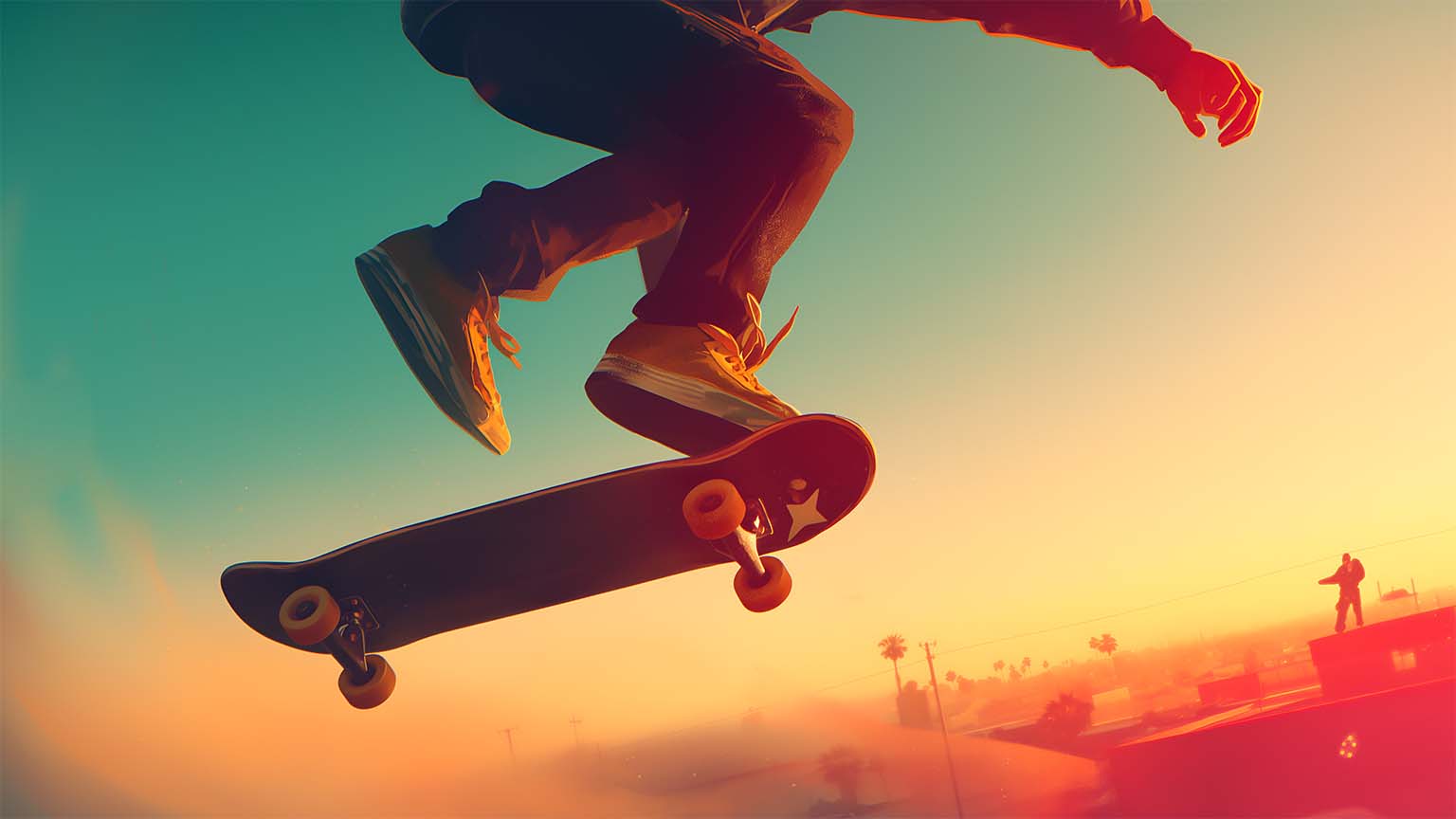 1536x864 Skater Kickflip Sunset Action Desktop Wallpaper
