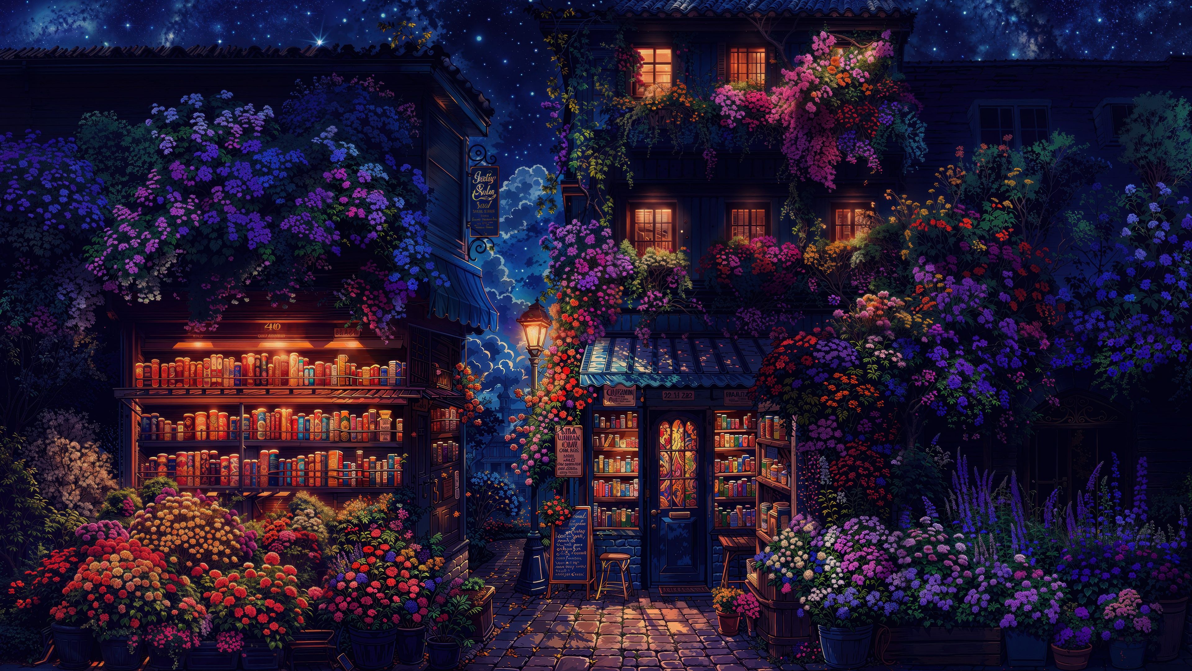 3840x2160 Cozy Night Book Shop 5K Wallpaper
