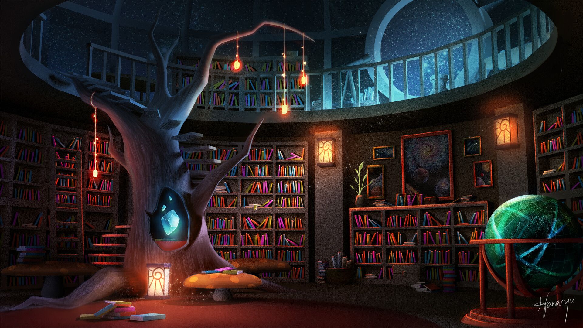 1920x1080 Cozy Library Wallpaper