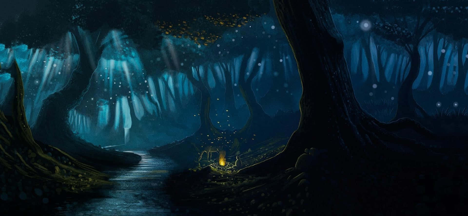 1920x888 Download A cozy campfire in the forest