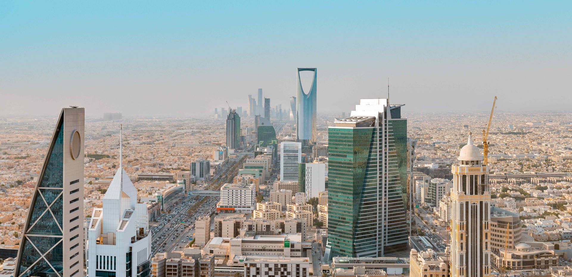 1920x931 Download Captivating Skyscrapers Dominating Riyadh Skyline Wallpaper