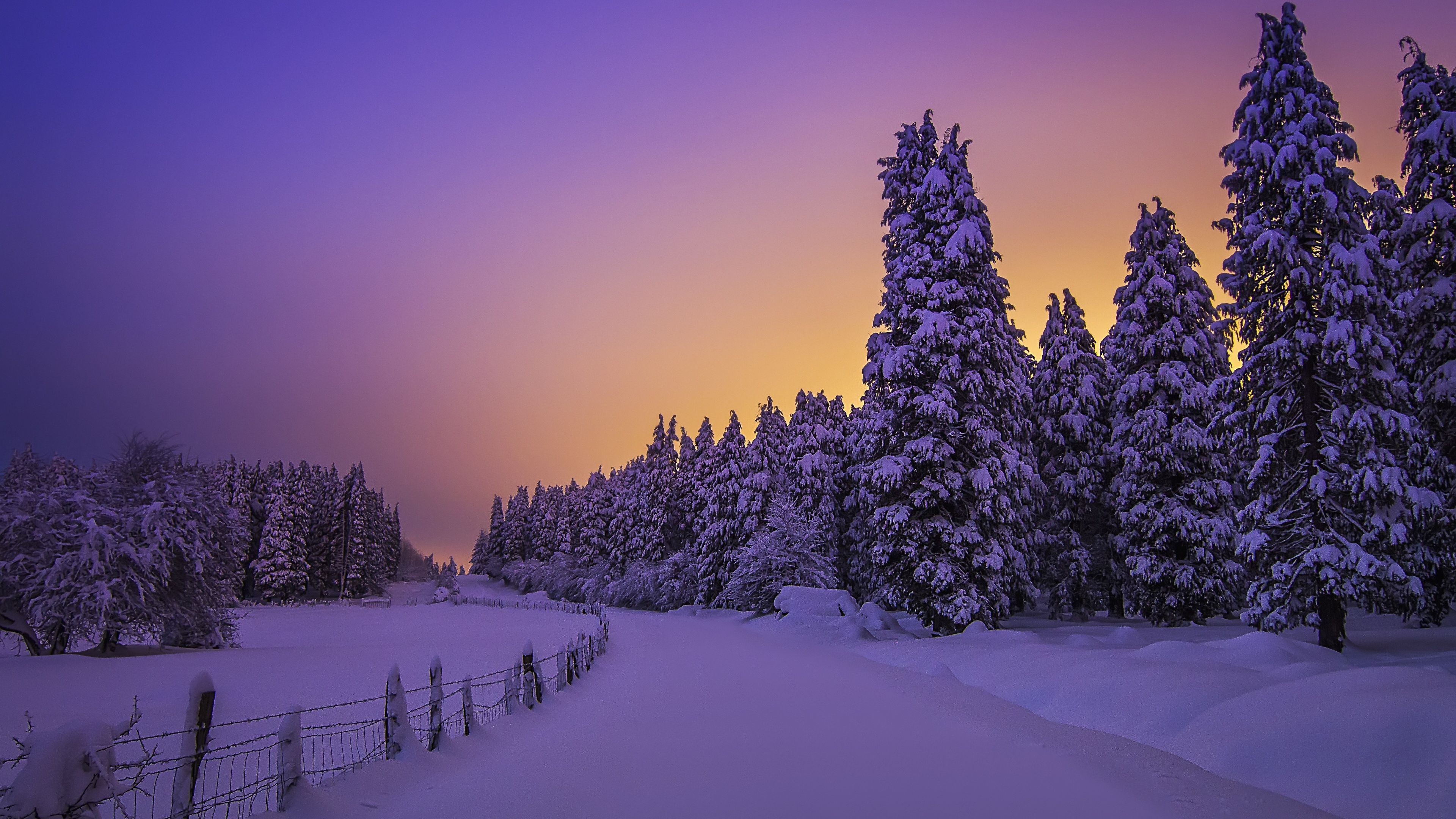 3840x2160 Landscape Wallpaper 4K, Purple sky, Snow covered