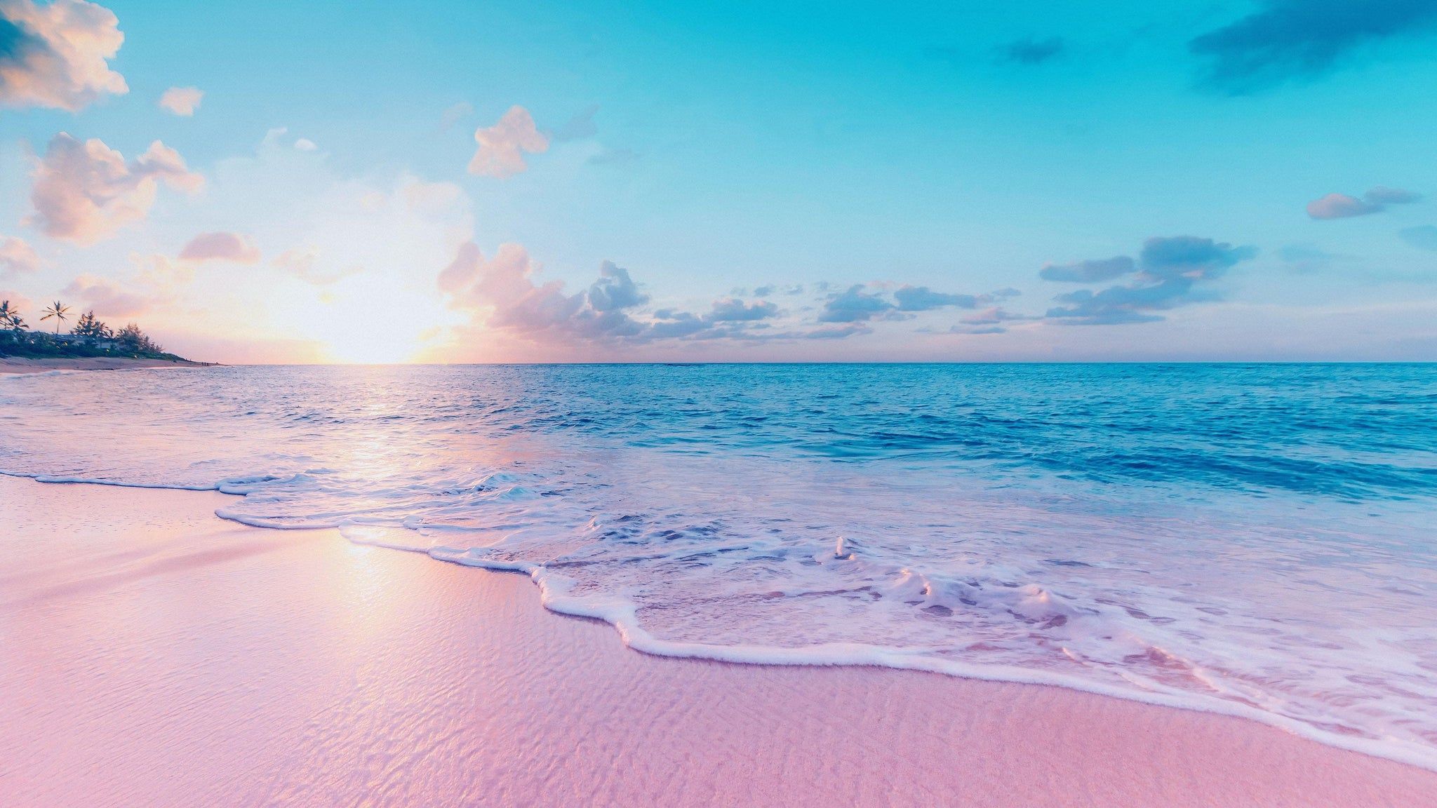 2048x1152 Pastel Color Sunset over Paradise Beach Wall Mural. Pastel Pink and Bl