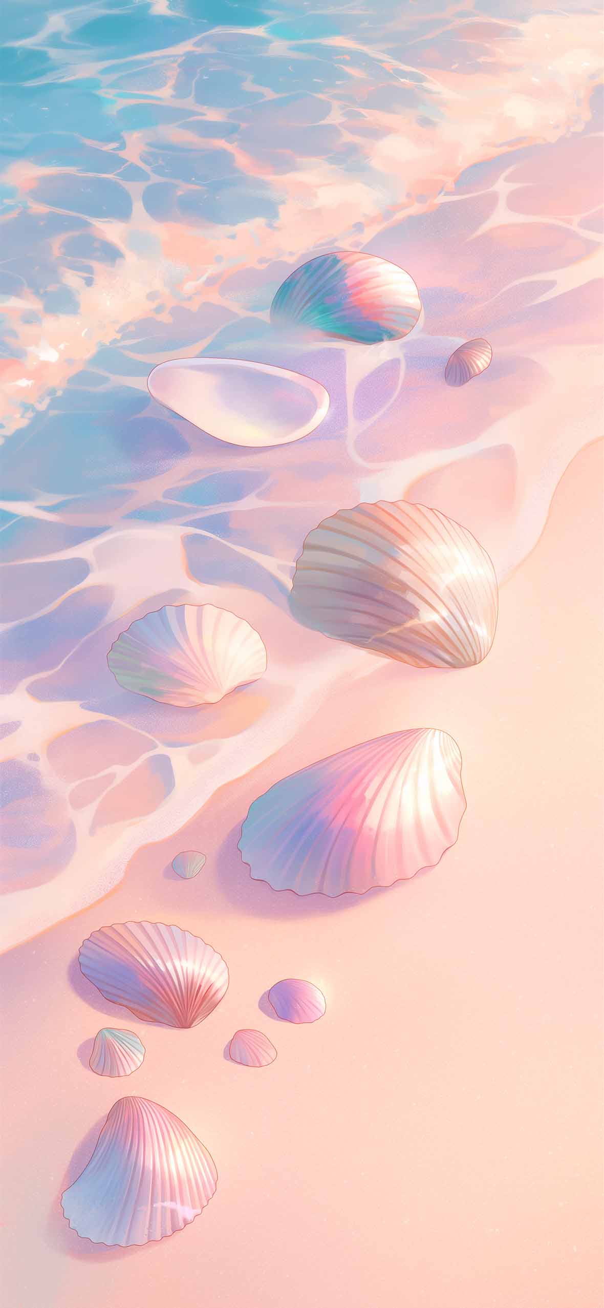 1180x2554 Pastel Seashells on Beach Soft Pink Sand Wallpaper